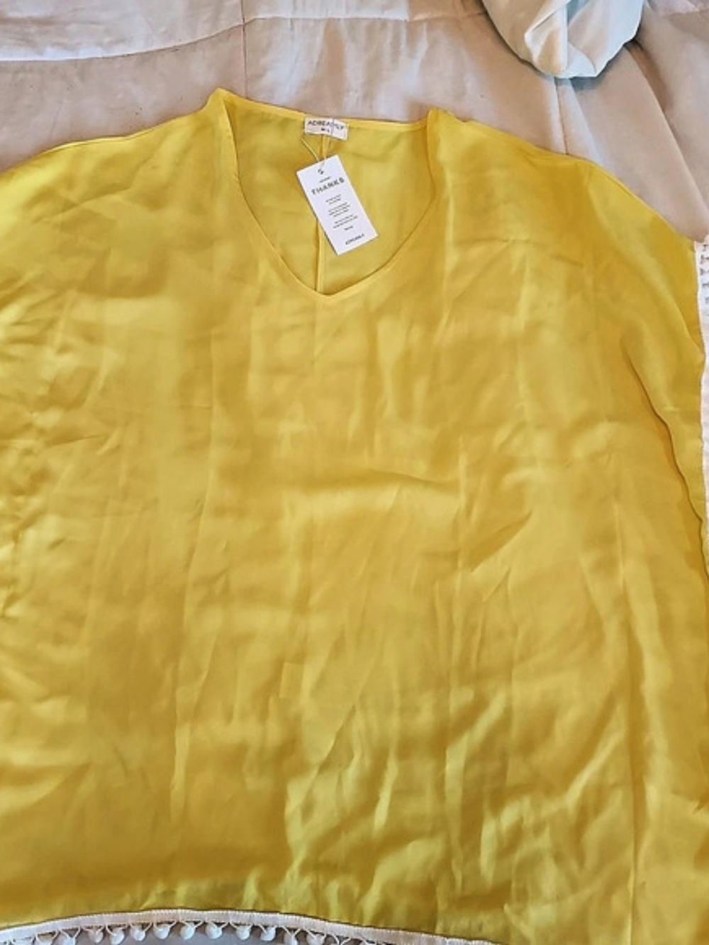 ADREAMILY Yellow Pom-Pom Trim Tunic Cover Up Size M-L NWT